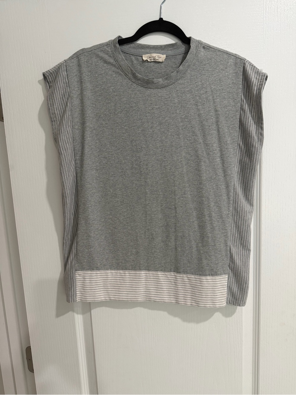 Doe & Rae Gray Sleeveless Crewneck Tank with Striped Panels